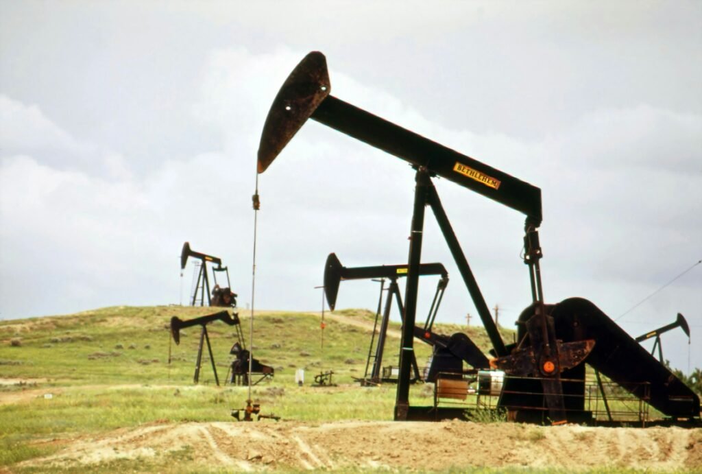 Oil pumpjacks in an oil field