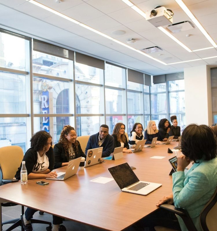Team meeting around a conference table